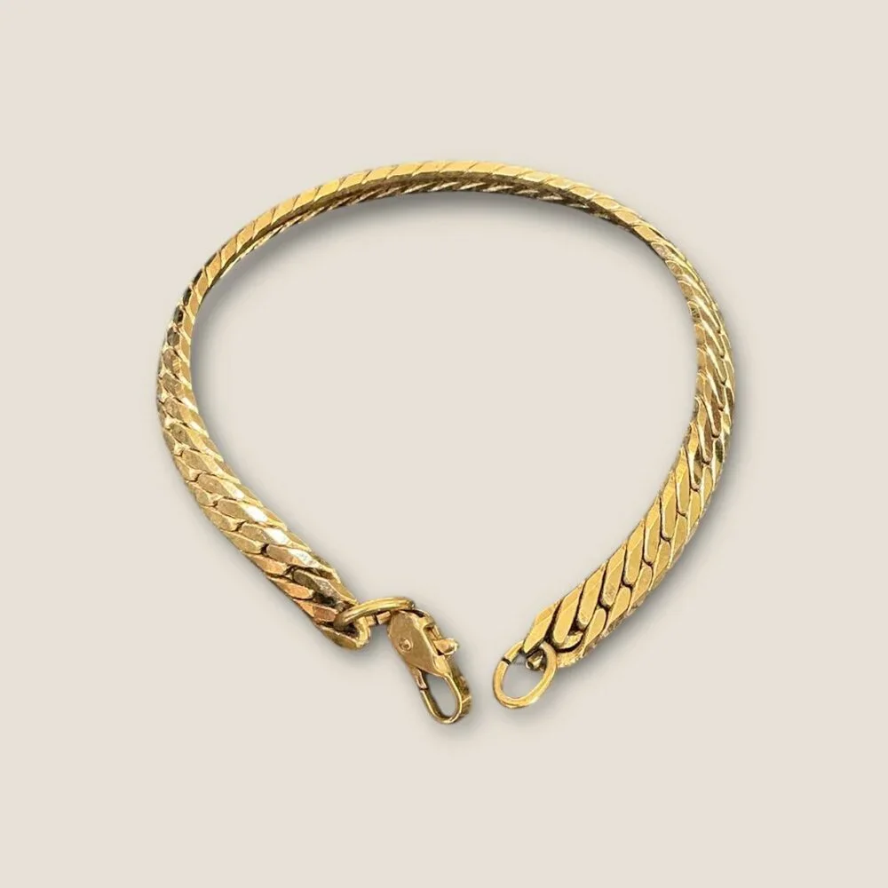 Vintage Gold-Tone Herringbone Bracelet 7.5 Inches